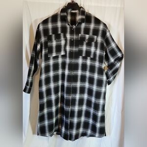 Oversized Plaid Women's Button Up Shirt Dress w/Pockets Large NWT